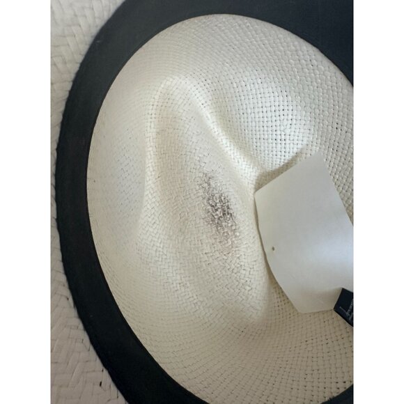 JANESSA LEONE Ivory Banded Straw Wide Brim Hat Size Medium - Picture 4 of 9